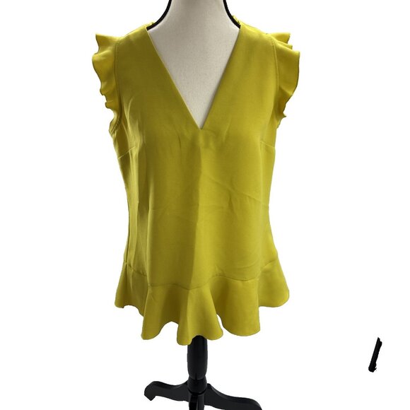 Banana Republic Womens Size S Top Yellow Ruffle Sleeve V Neck Peplum Blouse - Picture 1 of 6